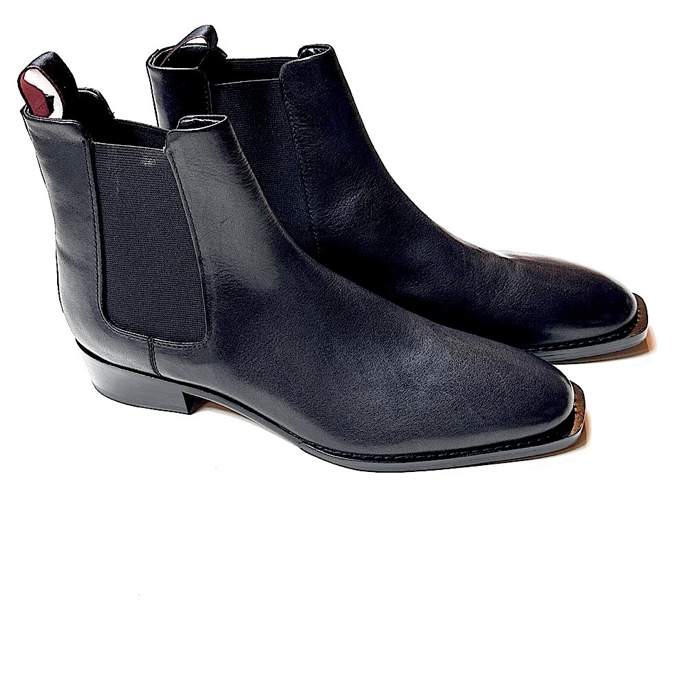 HUGO Men’s Black Leather Chelsea Boots with Stacked Heel 12 NWT
